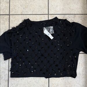 Jcrew Elegant Black Embellished Sequin Crop Top, NWT, size L